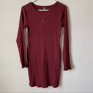 WILD FABLE Burgundy Ribbed Butterfly Embroidered Long Sleeve Dress size Medium